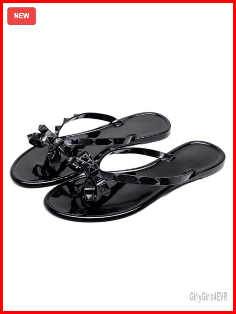 Women Flip Flops Studded Sandals Bow Jelly Shoes Thong Flat Slides Clear